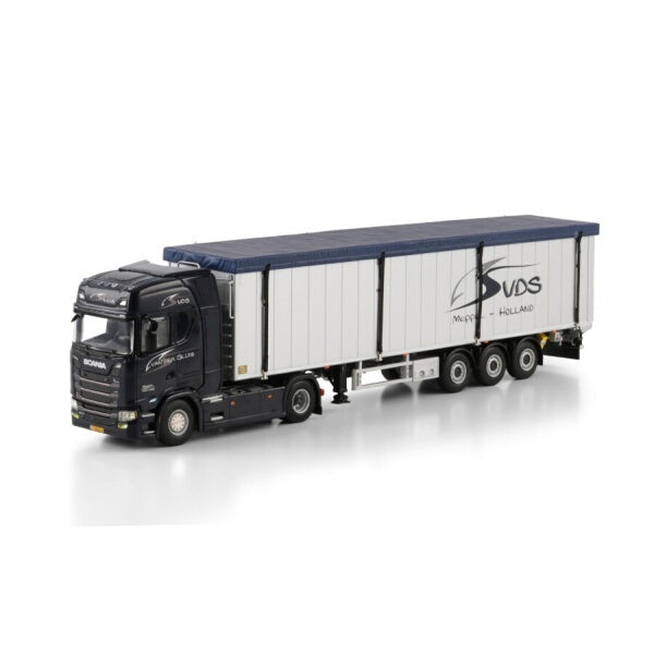 1:50 SCANIA VAN DER SLUIS S CS20H 4X2 TRAILER 3 AXLE WSI  Black Diecast Model