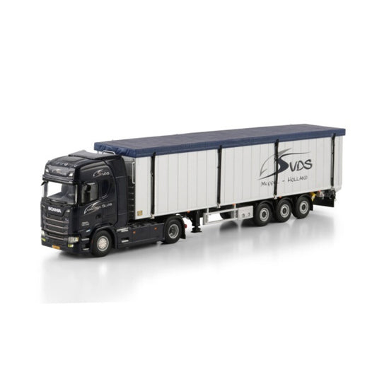 1:50 SCANIA VAN DER SLUIS S CS20H 4X2 TRAILER 3 AXLE WSI  Black Diecast Model