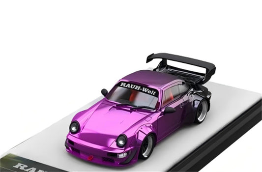 Aurora Model Porsche 911 RWB 964 Electroplated Pink Purple Black Regular Version Limited Edition 499PCS ONLY 1:64 car Pre-built Model view1