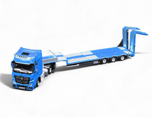 TimeMicro & Perka Mercedes BENZ ACTROS FLATBED TRANSPORT VEHICLE Blue 1:64 Truck Pre-built Model view2