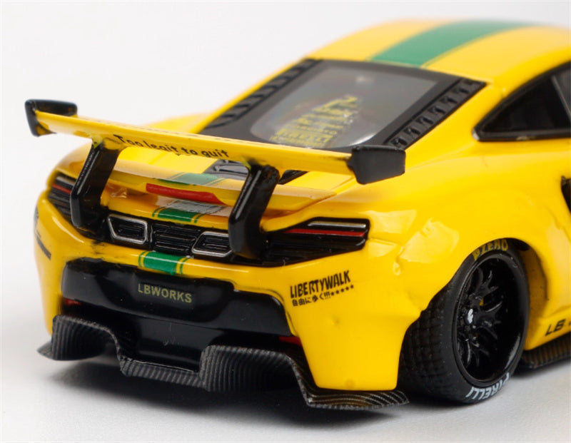 Star Model McLaren 650S LBWK modified wide body supercar Premium Wheel Yellow green Stripes 5# 1:64 Car Pre-built Model view5