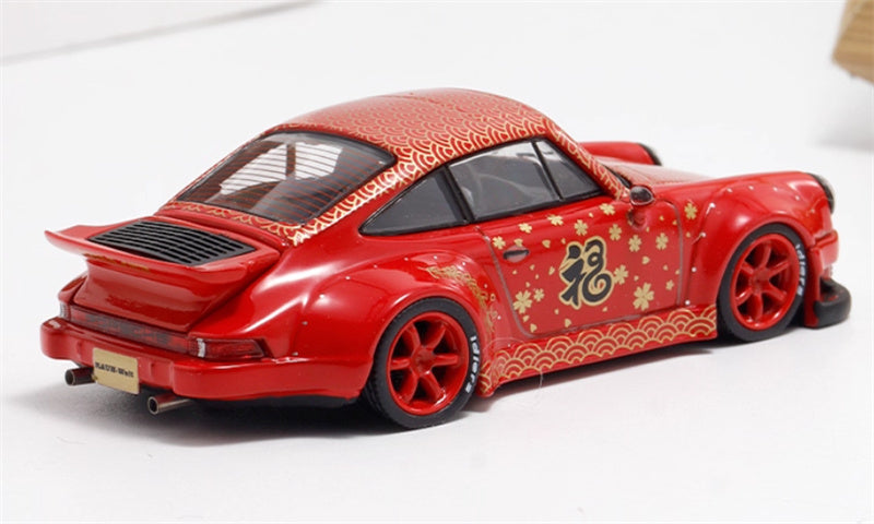mymodelcollect Porsche RWB 964 Red New Year's Edition Limited Edition RAUH - Welt 1:64 Car Pre-built Model view3
