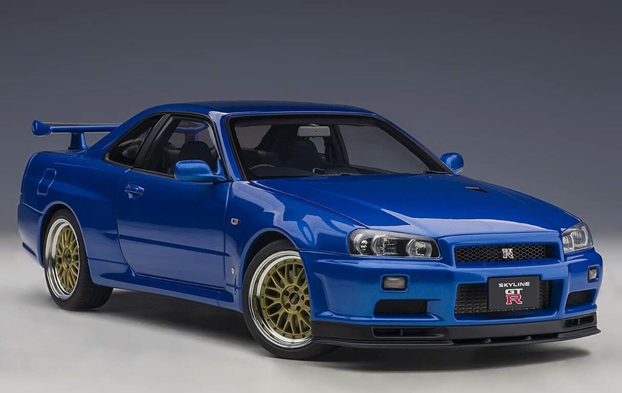AUTOART Nissan Skyline GT-R (R34) V-Spec II with BBS LM wheels Bayside Blue 1:18car Pre-a Model