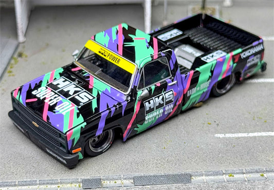 KaidoHouse x MiniGT Chevrolet Silverado Kaido HKS V1 pickup truck color box packaging 1:64 Truck Pre-built Model view2
