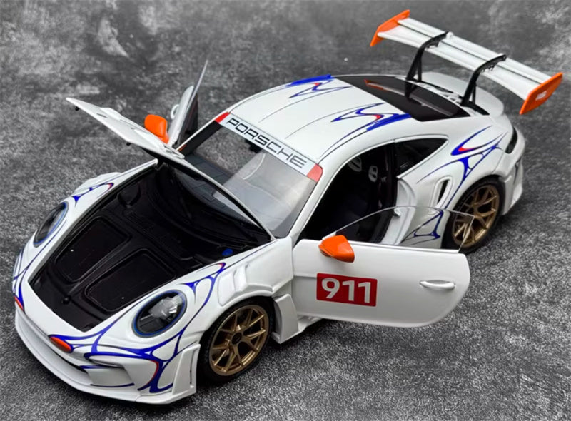1:18 PORSCHE 911 (992) GT3 RS 2023 White Orange Decor  MINICHAMPS  DIECAST Car Model