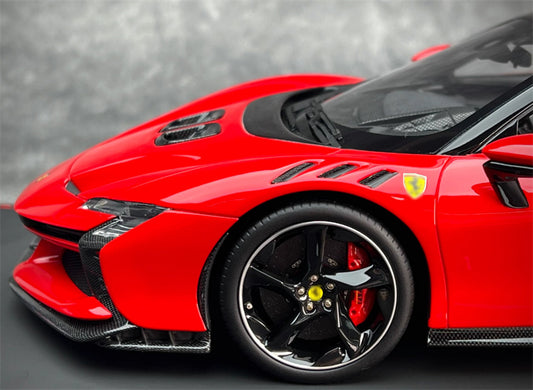 BBR MODELS Ferrari SF90XX Spider Rosso Crosa Limited Edition 150PCS ONLY Leather base 1:18 Car Pre-built Model view2