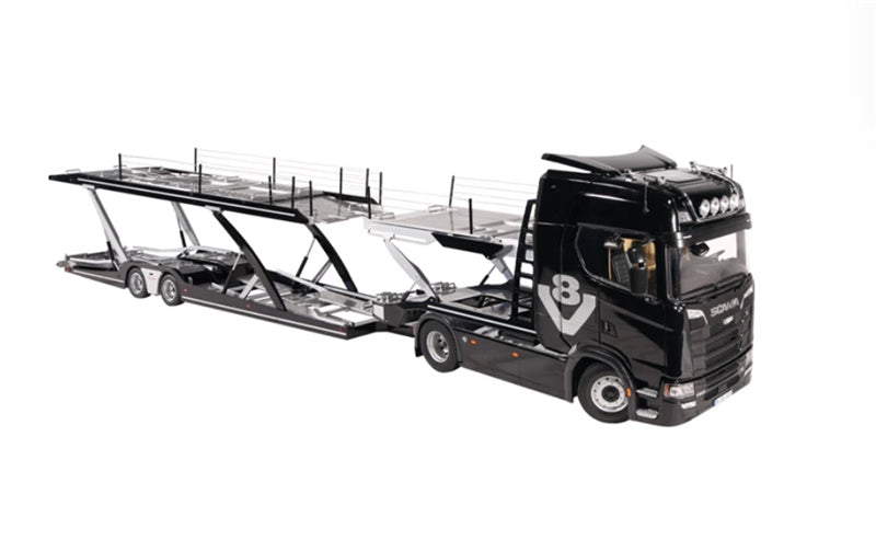 NZG SCANIA 730S Black V8 transport vehicle + double-layer trailer KIT 1:18 DIECAST Truck Lorry