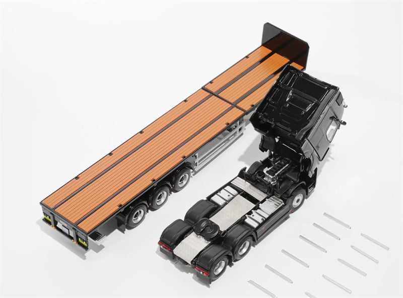 GCD Mercedes Benz Actros 3-Axle Gigaspace 6x2 Semi-trailer truck & scaleble Black LHD 1:64 Truck Pre-built Model view3