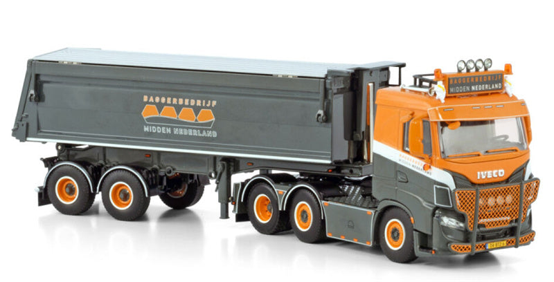 WSI  IVECO S-WAY AS 6X2 TWINSTEER HALFPIPE TIPPER TRAILER - 2 AXLE Baggerbedrijf Midden Nederland 1:50 Truck Pre-built Model