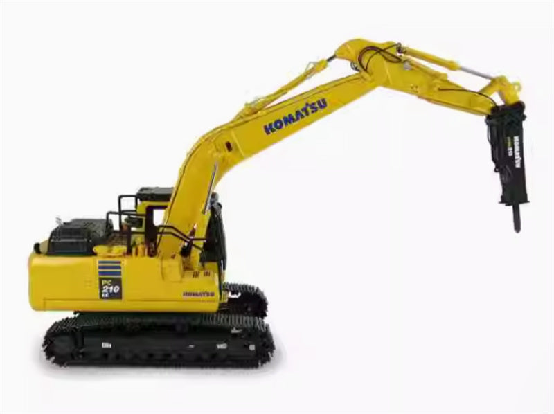 Universal Hobbies Komatsu PC210LC-11 Excavator with Hammer Drill Yellow 1:50 Truck Pre-built Model