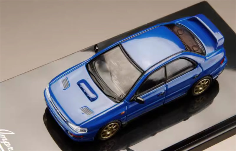 Hobby JAPAN SUBARU IMPREZA WRX (GC8) 1992 Customized Version with Engine Blue Golden Wheel 1:64 Car Pre-built Model view5
