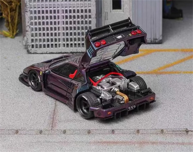 Star Model Ferrari F40 LB wide body Open back cover version Color changing Purple - Exquisite Crystal Base 1:64 Car Pre-built Model view2
