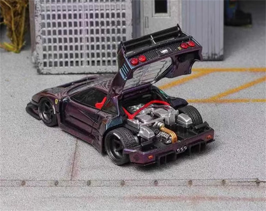 Star Model Ferrari F40 LB wide body Open back cover version Color changing Purple - Exquisite Crystal Base 1:64 Car Pre-built Model view2