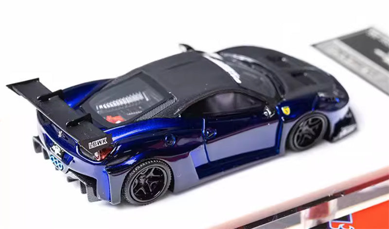 Flame Ferrari 458 GT LBWK wide body modified car Limited Edition 299PCS ONLY Metal Blue 1:64 Car Pre-built Model view4
