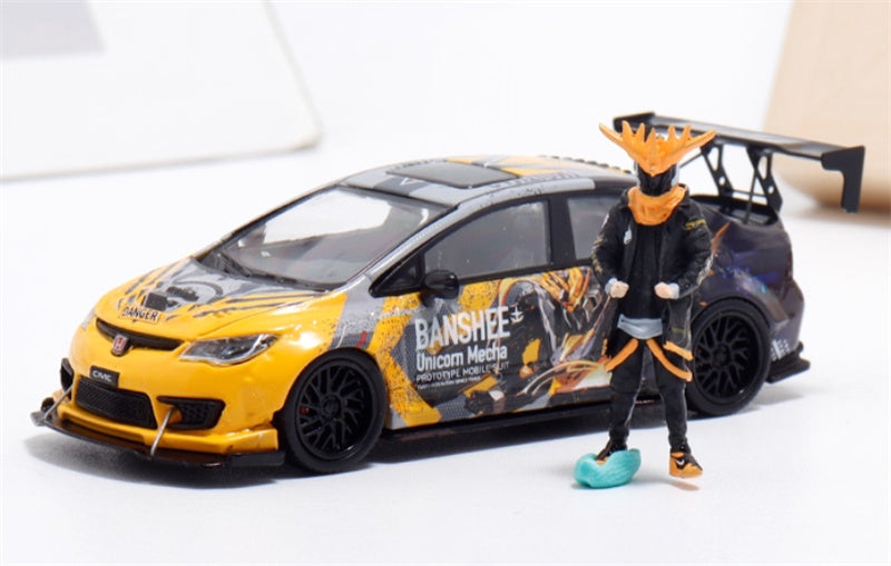 COOL.CAR Honda Civic FD2 explosive redesign mecha livery Yellow Figure Version Limited Edition 500PCS ONLY 1:64 Car Pre-built Model view1