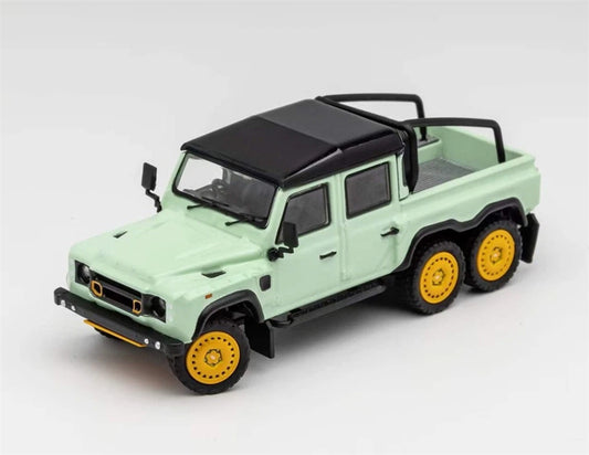 GCD Land Rover Defender 110 Kahn 6x6 Pick Up Off-road Light Green RHD 1:64 Truck Pre-built Model view1