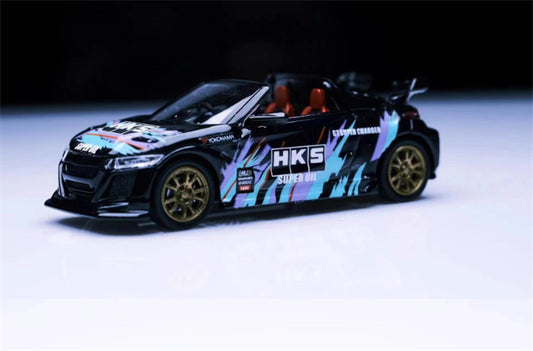 Mortal Honda S660 Mugen Convertible Wide body modified version Small tail HKS coating - with top cover 1:64 Car Pre-built Model view1