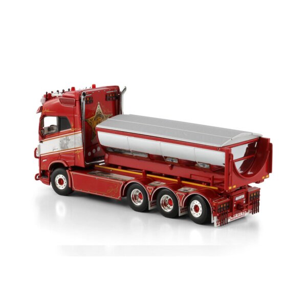 1:50 VOLVO JH ENTREPRENAD & TRANSPORT FH5 8X4 + ASPHALT CONTAINER WSI Red Diecast Model