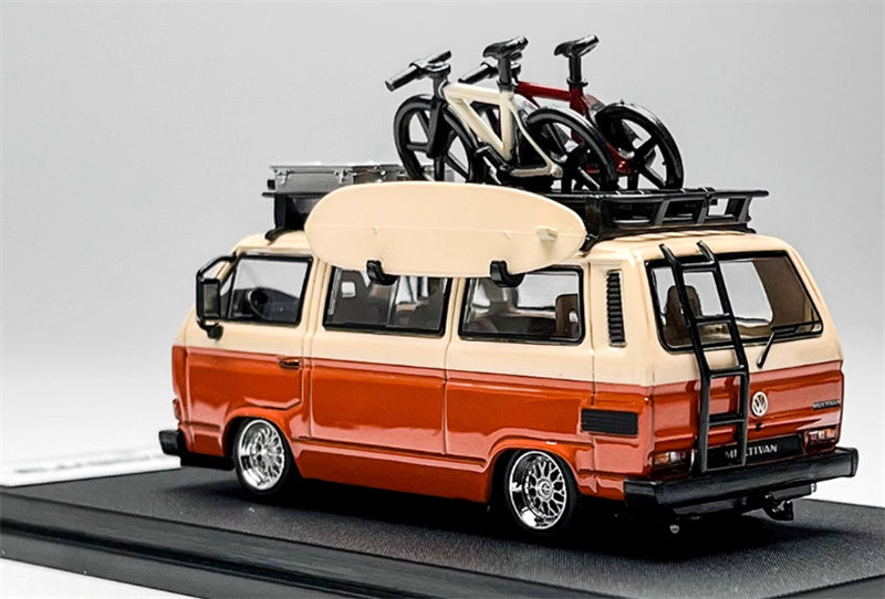 Mortal VW T3 Magway van BBS Orange + Orange Pink Double Combination with accessories 1:64 Car Pre-built Model view2