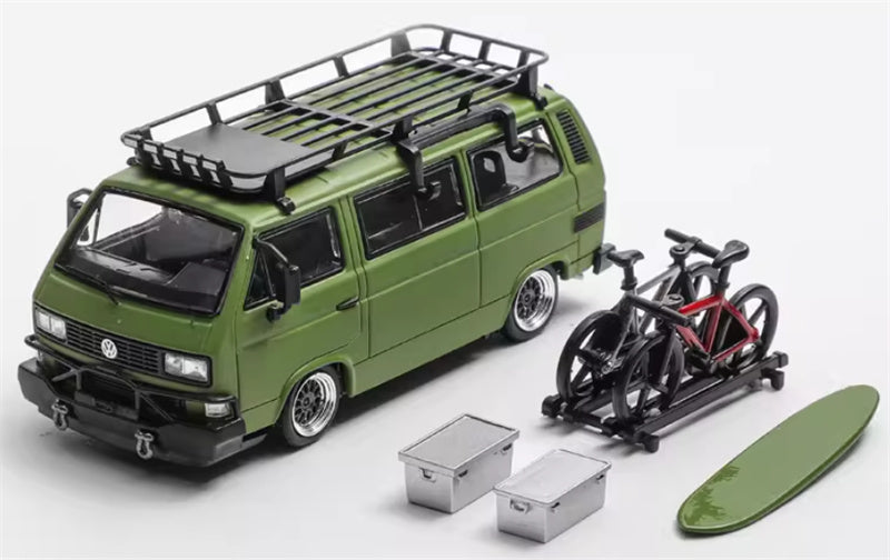 Mortal Model Volkswagen T3 Van BBS Low lying version Military Green with Accessories 1:64 Car Pre-built Airliner Model Display view4