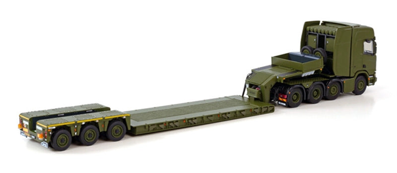 WSI SCANIA R HIGHLINE CR20H 8X4 LOW LOADER PENDEL X - 3 AXLE SVARET DANISH ARMY 1:50 Truck Pre-built Model