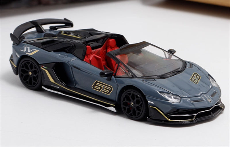 Rhino Model Lamborghini Aventador SVJ 63 Roadster Grey convertible 1:64 Car Pre-built Model view4