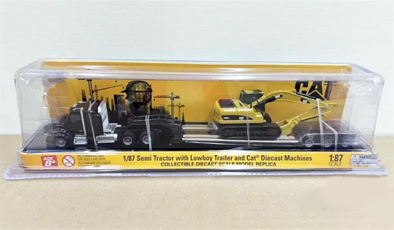 1:87 Cat  Excavator w/ Black Lowboy Trailer Caterpillar Set Diecast Model