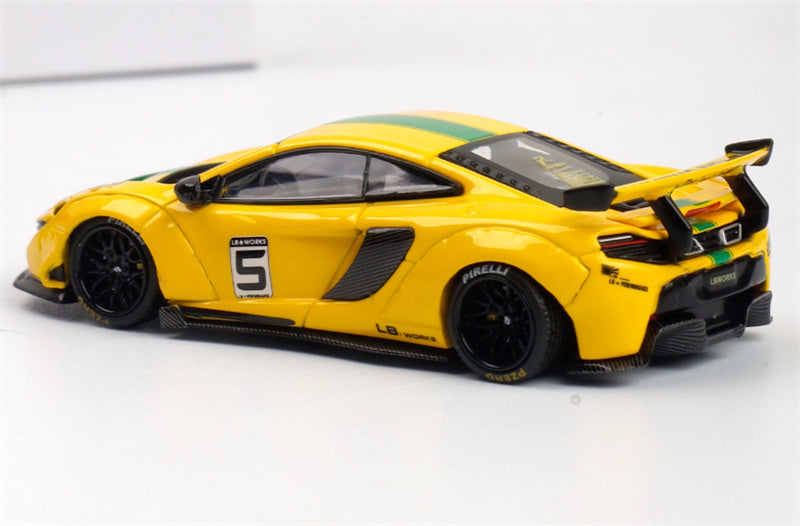 Star Model McLaren 650S LBWK modified wide body supercar Premium Wheel Yellow green Stripes 5# 1:64 Car Pre-built Model view2