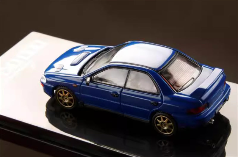 Hobby JAPAN SUBARU IMPREZA WRX (GC8) 1992 Customized Version with Engine Blue Golden Wheel 1:64 Car Pre-built Model view4