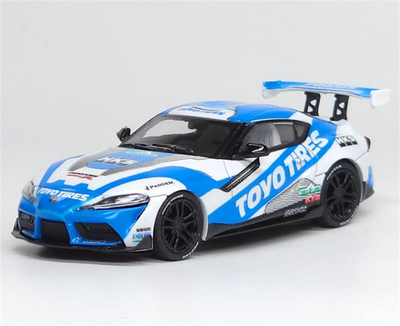 AURORA MODEL Toyota Supra A90 Blue White HKS Regular Version 1:64 car Pre-built Model view3