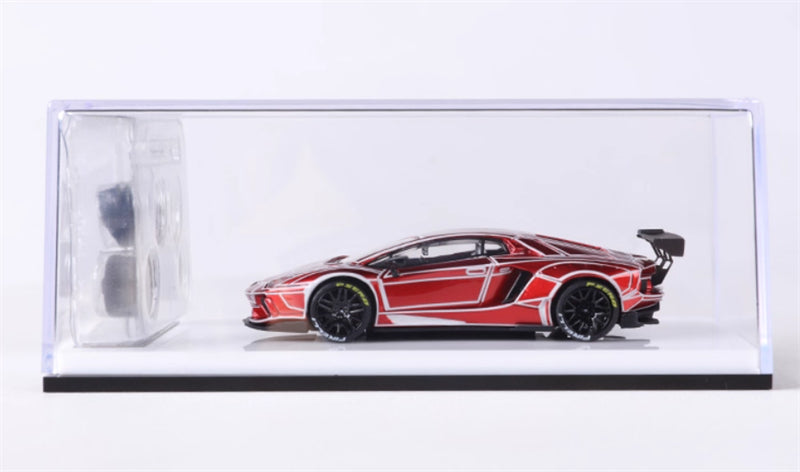 KING MODEL Lamborghini LP700 AVENTADOR Burst Pattern Night Light Edition Electroplated Red w/ wheels 1:64 Car Pre-built Model view4