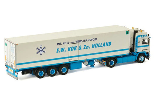 WSI VOLVO F16 GLOBETROTTER 4X2 REEFER TRAILER - 3 AXLE E.W. KOK & ZN. 1:50 Truck Pre-built Model
