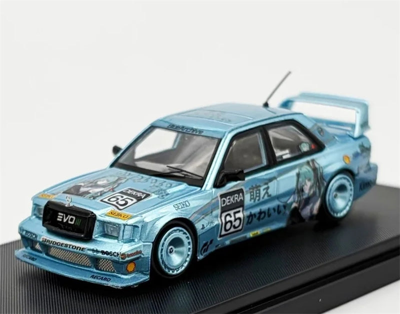 RHINO MODEL Mercedes Benz 190 EVO II Wide-Body Ice Blue Modified Limited Edition 499PCS ONLY 1:64 car Pre-built Model view1
