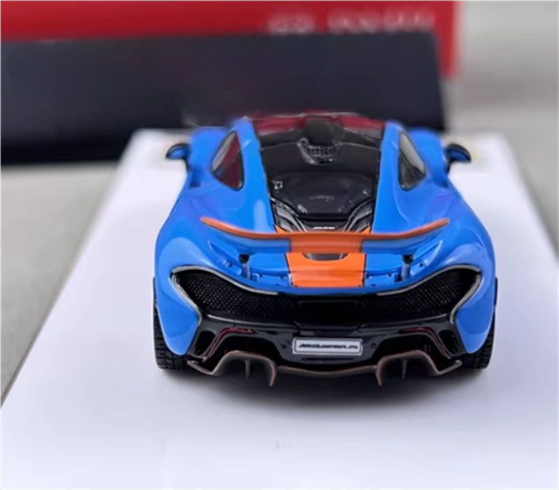 DMH McLaren P1 supercar Gulf Blue Grey Wheel 1:64 Car Pre-built Airliner Model Display view6