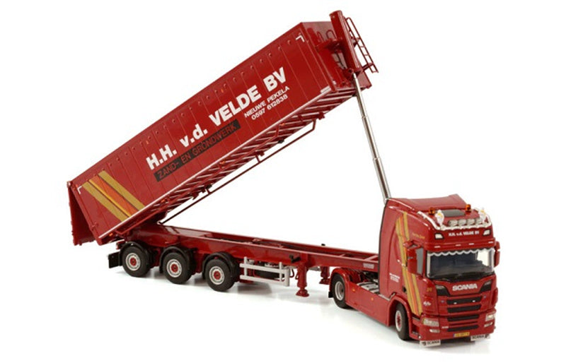WSI SCANIA R HIGHLINE CR20H 4X2 VOLUME TIPPER TRAILER - 3 AXLE H.H.V.D.VELDE BV 1:50 Truck Pre-built Model