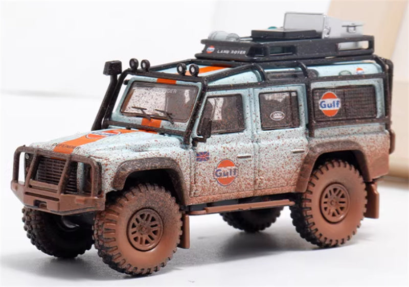 Master & Decode Land Rover Defender 110 4X4 modified GULF dirty version 1:64 Car Pre-built Airliner Model Display view1