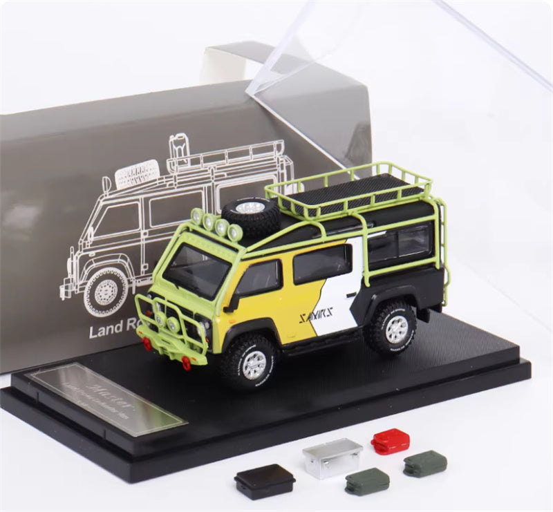 Master Land Rover Defender Van Yellow white and black color scheme with accessories 1:64 Car Pre-built Airliner Model Display view6