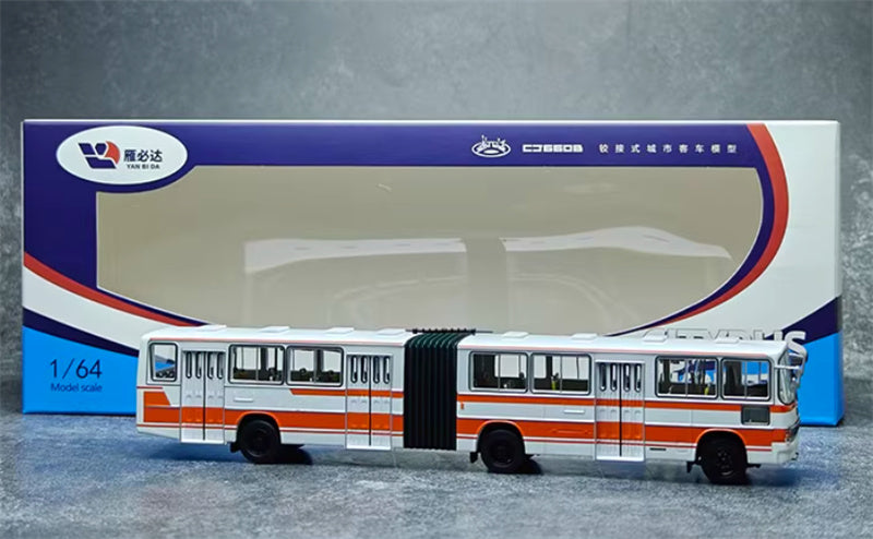 YAN BI DA Yangtze River CJ660B articulated bus Orange white 1:64 Car Pre-built Model view8