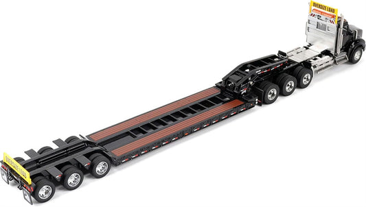 CATERPILLAR Kenworth T880 SBFA Daycab Tridem Tractor in Black with Trail King TK120 HDG Lowboy Trailer 1:50 Truck Pre-built Model