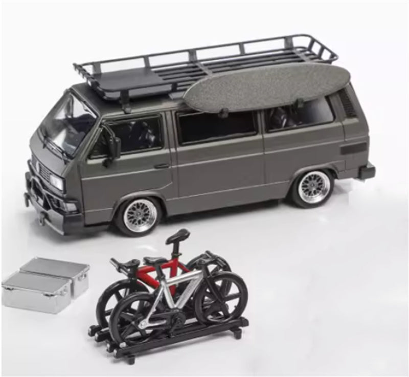 Mortal Model Volkswagen T3 Van Exhibition Edition matte gray with accessories 1:64 Car Pre-built Airliner Model Display view5