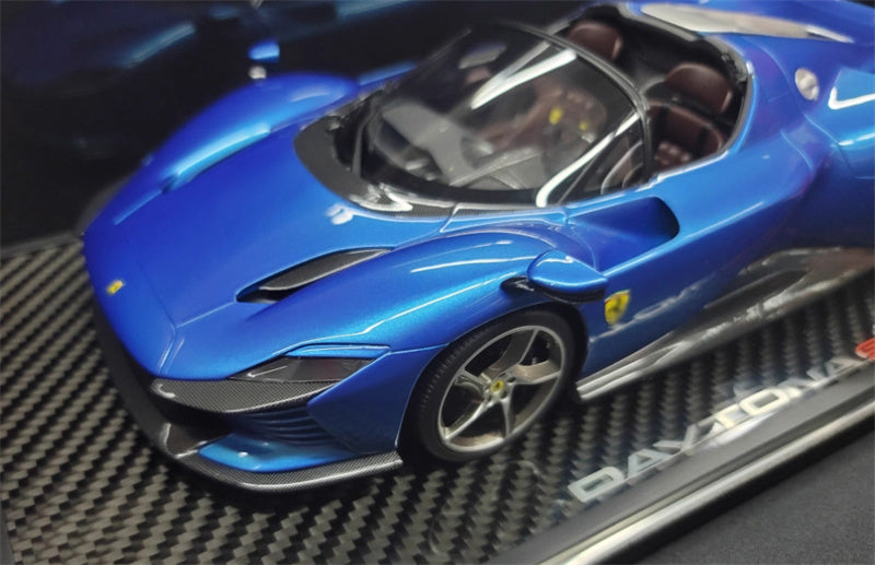 BBR MODELS Ferrari Daytona SP3 Convertible Blue Carbon fiber base Brown Seat Limited Edition 1:18 Car Pre-built Model view3