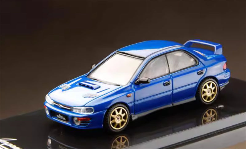 Hobby JAPAN SUBARU IMPREZA WRX (GC8) 1992 Customized Version with Engine Blue Golden Wheel 1:64 Car Pre-built Model view3