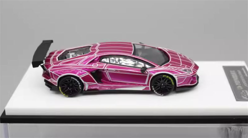 KING MODEL Lamborghini LP700 AVENTADOR Burst Pattern Luminous Edition Electroplating Pink w/ wheels 1:64 Car Pre-built Model view5
