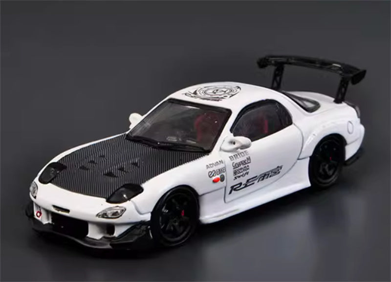 Master Mazda RX7 Amemiya FD3S White Black Carbon Cover 1:64 Car Pre-built Airliner Model Display view7