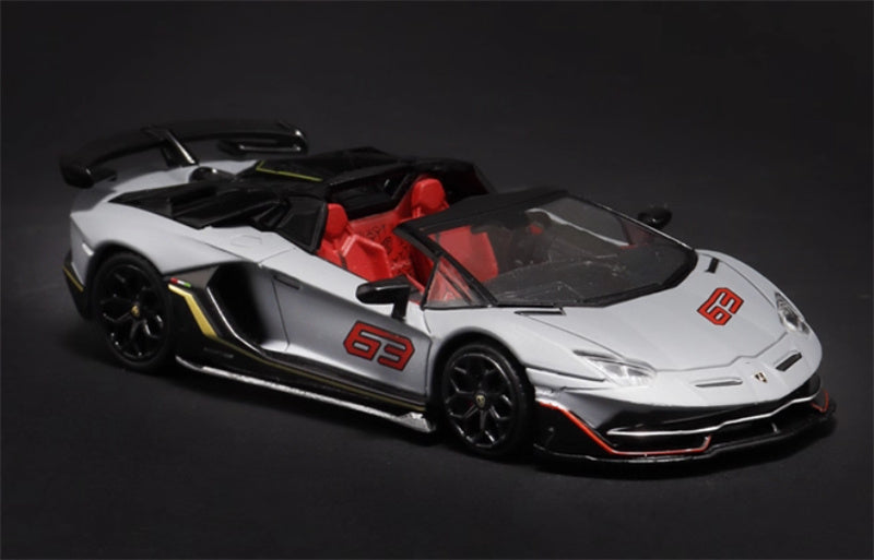 MAXWELL Lamborghini Aventador SVJ 63 Roadster Light grey convertible 1:64 Car Pre-built Model view4