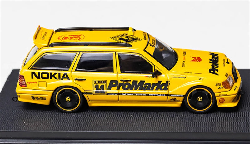 Mortal Mercedes Benz S124 T MODEII EVO2 wagon Yellow taxi pancake wheels Limited Edition 999PCS ONLY 1:64 Car Pre-built Model view3
