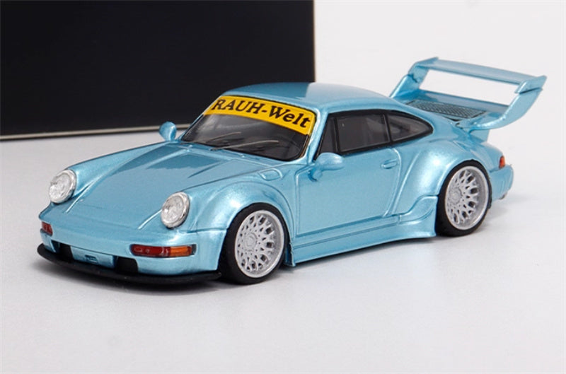 TPC Porsche 911 RWB 964 Widebody Conversion Limited Edition 500PCS ONLY Ice Blue - Silver Wheel 1:64 Car Pre-built Model view1
