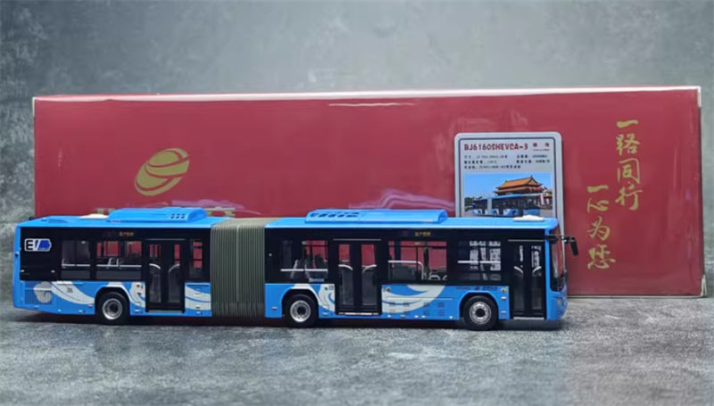 Beijing Public Transport Foton Ouhui New Energy BJ6160 5 routes Xiangyun Blue Articulated Bus 1:64 Bus Pre-built Model view11