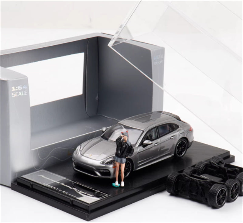 Liberty 64 Porsche Panamera Turbo S Silver Grey w/ Figure and wheels 1:64 Car Pre-built Airliner Model Display view6