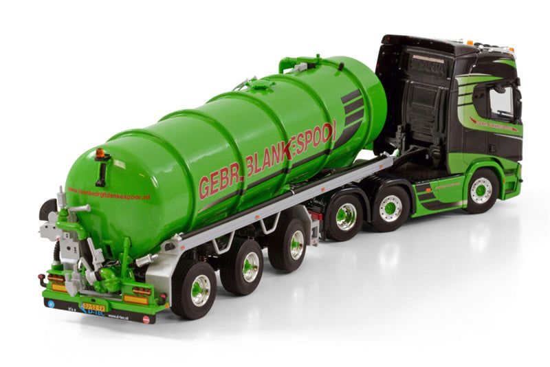 WSI SCANIA R HIGHLINE CR20H 6X2 TWIN STEER TANK TRAILER VACUUM - 3 AXLE GEBR. BLANKESPOOR 1:50 Truck Pre-built Model